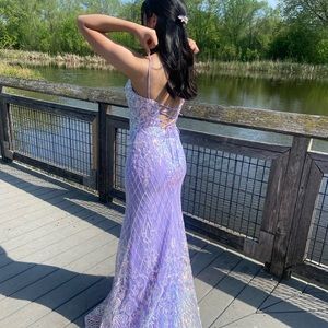 Holographic lavender dress with slit 💫